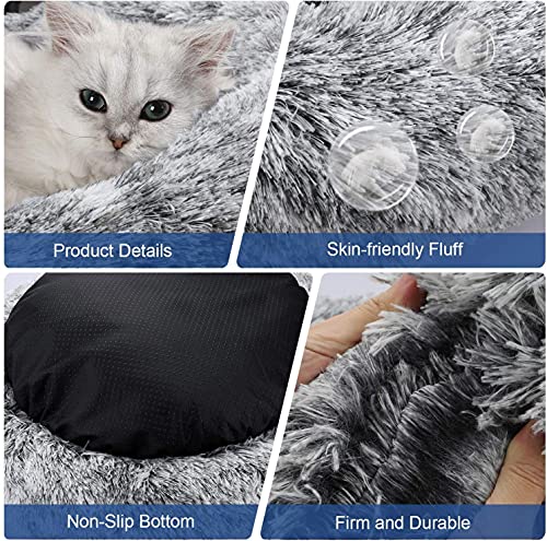 Docatgo Cama Perro Gato Mediano Pequeño - Cama para Perros Gatos Redonda Antiestres Suave Lavables, Cálido Felpa Cama Cojin Interior Invierno para Perro y Gato Medianos Pequeños (L-60cm, Gris)