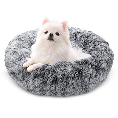 Docatgo Cama Perro Gato Mediano Pequeño - Cama para Perros Gatos Redonda Antiestres Suave Lavables, Cálido Felpa Cama Cojin Interior Invierno para Perro y Gato Medianos Pequeños (L-60cm, Gris)