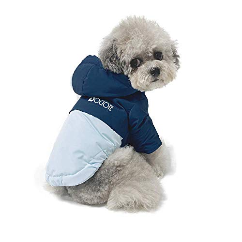 Dociote Abrigo para Perros pequeños, Perro Ropa para Invierno con Capucha Forro Polar Chaqueta para Perros pequeños Cachorro Mascota Azul L