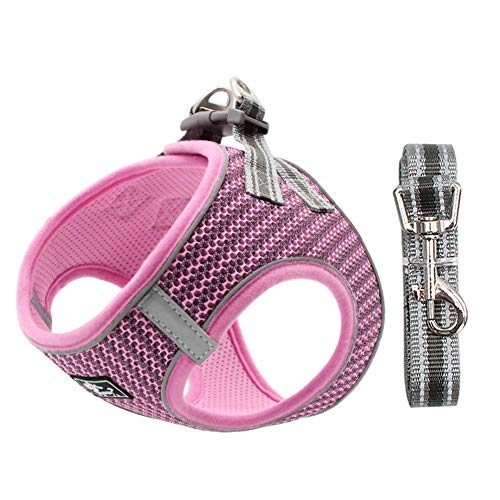 Dociote Arnés para Perros Perros pequeños, Arnés Deportivo para Perros Sin Tirón Malla Suave Reflexivo y Transpirable Arnés para Perros y Juego de Cables Ajustable Rosado XS