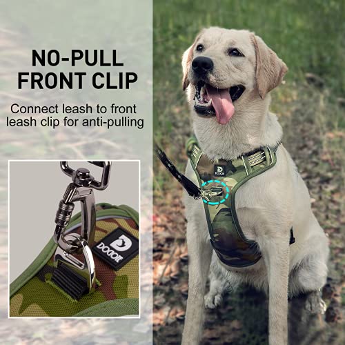 Dociote Arnés Perros Sin Tracción Large Chaleco Reflectante Ajustable para Perros Mediano Arnés para Perros Transpirable sin tracción con asa para Caminar, Entrenamiento Camuflaje Verde L