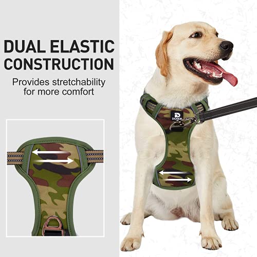 Dociote Arnés Perros Sin Tracción Large Chaleco Reflectante Ajustable para Perros Mediano Arnés para Perros Transpirable sin tracción con asa para Caminar, Entrenamiento Camuflaje Verde L