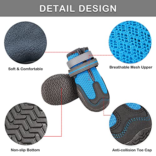 Dociote Botas de Perro con Patas Protectoras, Botas de Malla Suave, Transpirables, para Perros pequeños, medianos y Grandes, con Correas Reflectantes para Caminar al Aire Libre, 4 Piezas Azul #1