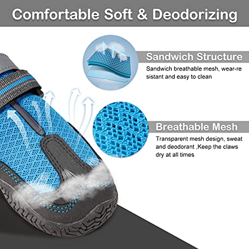 Dociote Botas de Perro con Patas Protectoras, Botas de Malla Suave, Transpirables, para Perros pequeños, medianos y Grandes, con Correas Reflectantes para Caminar al Aire Libre, 4 Piezas Azul #1