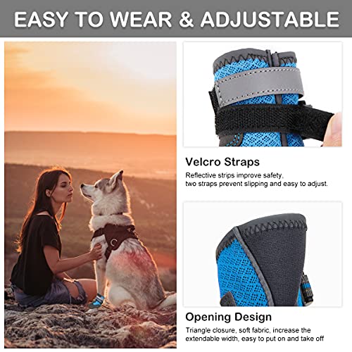 Dociote Botas de Perro con Patas Protectoras, Botas de Malla Suave, Transpirables, para Perros pequeños, medianos y Grandes, con Correas Reflectantes para Caminar al Aire Libre, 4 Piezas Azul #1