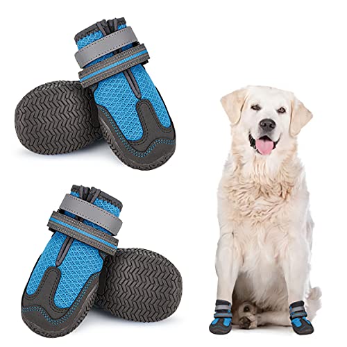 Dociote Botas de Perro con Patas Protectoras, Botas de Malla Suave, Transpirables, para Perros pequeños, medianos y Grandes, con Correas Reflectantes para Caminar al Aire Libre, 4 Piezas Azul #1