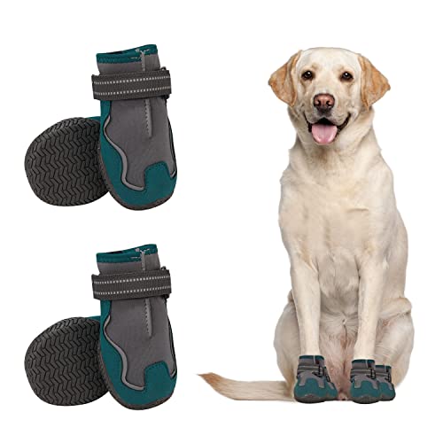 Dociote Botas para Perros, Juego de 4 Protectores Cálidos de Patas para Mascotas Impermeables de Invierno, Zapatos de Senderismo al Aire Libre Resistentes al Desgaste Gris 4#