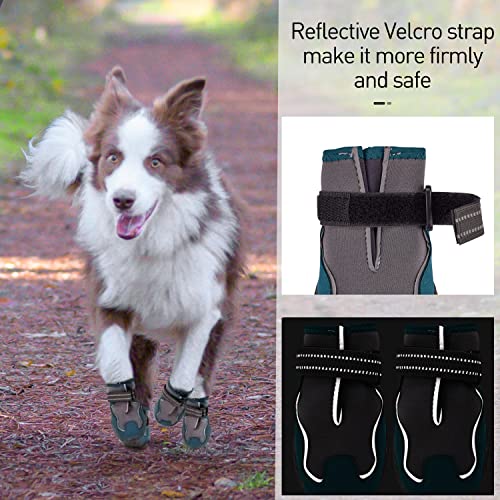 Dociote Botas para Perros, Juego de 4 Protectores Cálidos de Patas para Mascotas Impermeables de Invierno, Zapatos de Senderismo al Aire Libre Resistentes al Desgaste Gris 4#