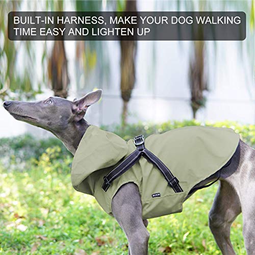 Dociote Chubasquero para Perros con Arnés, Ligero Impermeable Abrigo Perros con Capucha Reflectante Ajustable Impermeable para Perros Pequeños y Medianos Verde XL