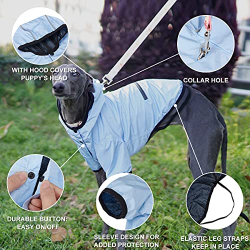 Dociote Chubasquero para Perros con Bolsillo, Ligero Impermeable Abrigo Perros con Capucha Reflectante Ajustable Impermeable para Perros Pequeños y Medianos Azul L