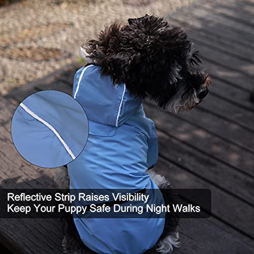 Dociote Chubasquero para Perros con Bolsillo, Ligero Impermeable Abrigo Perros con Capucha Reflectante Ajustable Impermeable para Perros Pequeños y Medianos Azul L