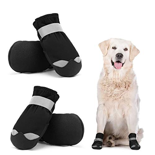 Dociote Zapatos de Perro - Antideslizante Protectores de Patas con Correas Resistente, Impermeables Botas para Perros Medianos y Grandes Negro 4#