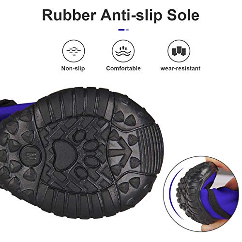 Dociote Zapatos para Perros, 4Pcs Antideslizante Botas con Correas Resistente, Impermeables Protectores de Patas para Perros Medianos y Grandes Azul L