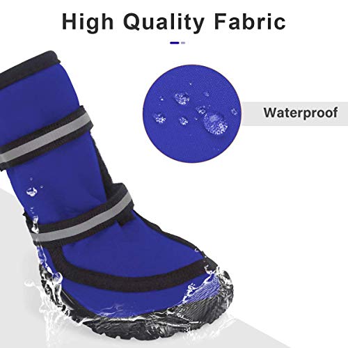 Dociote Zapatos para Perros, 4Pcs Antideslizante Botas con Correas Resistente, Impermeables Protectores de Patas para Perros Medianos y Grandes Azul L