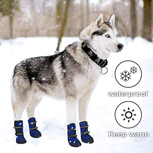 Dociote Zapatos para Perros, 4Pcs Antideslizante Botas con Correas Resistente, Impermeables Protectores de Patas para Perros Medianos y Grandes Azul L