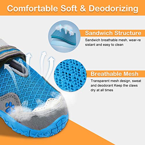 Dociote Zapatos para Perros, 4Pcs Perro Botas con Suela Antideslizante, Correas Resistente, Impermeables Protectores de Patas para Perros Medianos y Grandes Verano Azul 6#