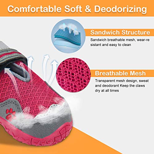 Dociote Zapatos para Perros, 4Pcs Perro Botas con Suela Antideslizante, Correas Resistente, Impermeables Protectores de Patas para Perros Medianos y Grandes Verano Rojo 8#