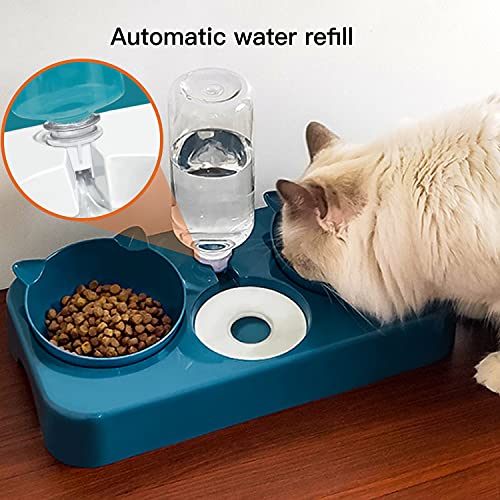 doepeBAE Cuen Comedero Perros Gatti Mascotas 3in1 Automatica Gato con Bebedero Automatici Inclinación Comedero Tazón Alimentación Gatos Perros para Gatos Cachorros(Azul)