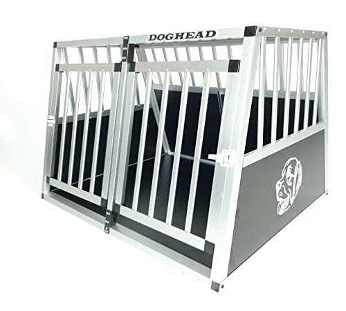 Doghead Caja de transporte para perros de aluminio, 95 x 75 x 63 DG, doble biselado, caja de transporte para perros, rejilla para el coche