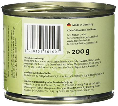 dogz finefood Comida húmeda para Perros – N° 4 Pollo & faisán – Comida húmeda para Perros & Cachorros – Sin Cereales ni azúcar – Alto Contenido de Carne – 6 x 200 g Lata