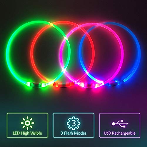 Domi Collares para Perro Luces LED Brillantes – USB Recargable Intermitente Collares para Mascotas para Mantener a Tus Perros ser vistos y Estar Seguros, tamaño Ajustable, de TPU con luz