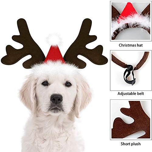 DOUDOU Perro Gato Navidad astas de la asta Diadema Diadema de Reno para Perros Gatos, Traje de Navidad de los Ciervos del Reno del Perro astas Perro Gorra