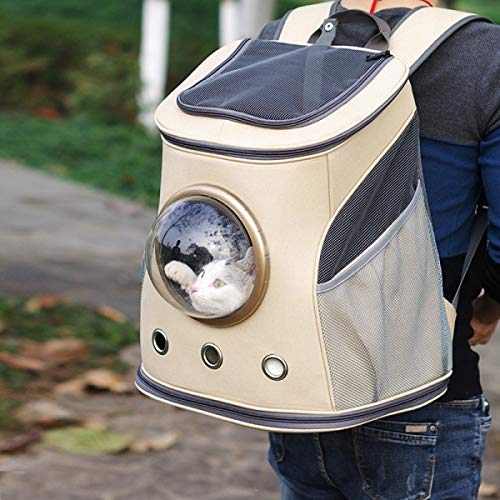 Dql&pet Portador De Viaje para Mascotas, Lienzo Space Capsule Mochilas para Portador De Perro para Mascotas, Sport Travel Outdoor Bolsa De Mochila para Gato Perro Mascotas M Beige