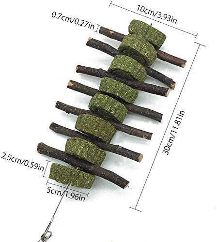 Dricar Juguetes masticables para conejos, 2 unidades de juguetes para masticar conejo, palitos de madera de manzana con hierba natural para conejos, conejos, loros, cobayas, pastel de hierba y bola)
