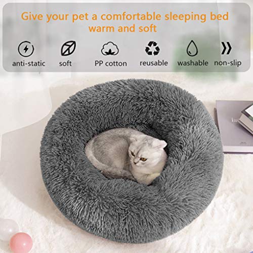 Dsaren Cama Redonda Mascotas Relajante Cama Gatos Suave Felpa Donut Cama Perros Cojín Antideslizante para Gatos y Perros Grande Pequeño (50cm, Gris Oscuro)