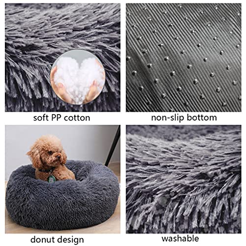 Dsaren Cama Redonda Mascotas Relajante Cama Gatos Suave Felpa Donut Cama Perros Cojín Antideslizante para Gatos y Perros Grande Pequeño (50cm, Gris Oscuro)