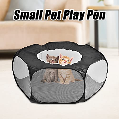 DSFSAEG Parque de juegos para animales pequeños, tienda plegable de jaula para gatos, valla de patio portátil para conejillo de indias conejo hámster (negro)