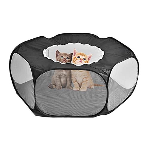 DSFSAEG Parque de juegos para animales pequeños, tienda plegable de jaula para gatos, valla de patio portátil para conejillo de indias conejo hámster (negro)