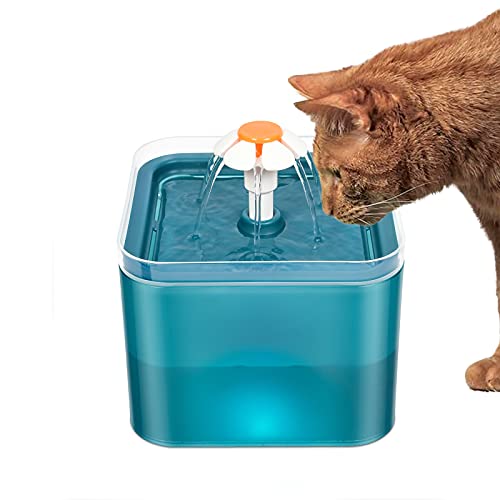 DSHZHM Fuente de Agua para Gatos con Luz LED, Bebedero Automático para Gatos con Filtro de Carbón Activado, Dispensador de Agua para Gatos y Perros Pequeños, Silenciosa y 3 Modos, 2.0 L, Cian