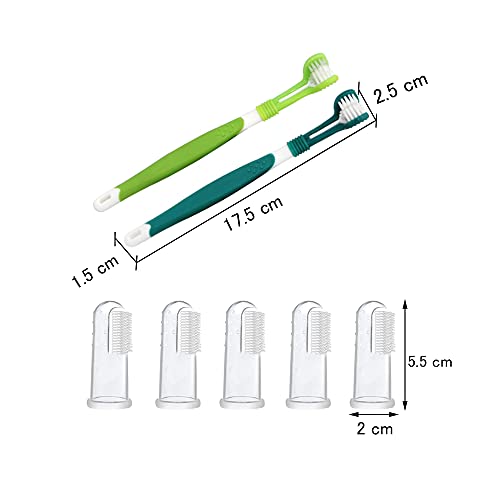 Dtaeye Cepillo Dientes Perro 10 Piezas Cepillo de Dientes de Triple Cabezal Cepillo de Dientes de Mascotas Kit Cepillos Dentales de Silicona Suave de Doble Cara para Mascotas Limpieza