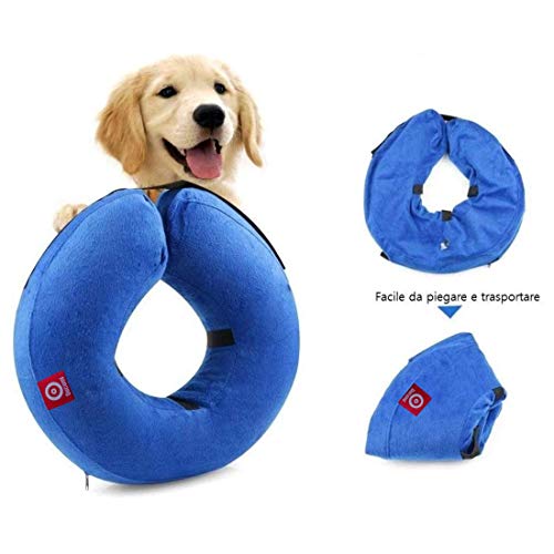 Ducomi Inflable Collar Isabelino Perro o Gato – Cono de Cuello Ajustable para Mascotas Recuperación de Cirugía o Heridas - Previene la Infección por Arañazos y Picaduras