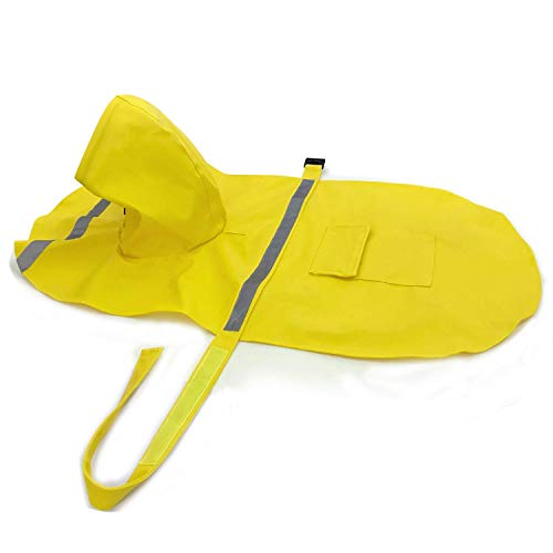 Ducomi Neón - Impermeable Perro Talla Pequeña, Media y Grande - Capa de lluvia para perros con cierre de velcro y bolsillo - Abrigo con banda reflectante y capucha ajustable (Neón Yellow, S)