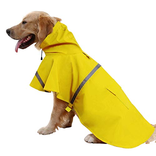 Ducomi Neón - Impermeable Perro Talla Pequeña, Media y Grande - Capa de lluvia para perros con cierre de velcro y bolsillo - Abrigo con banda reflectante y capucha ajustable (Neón Yellow, S)