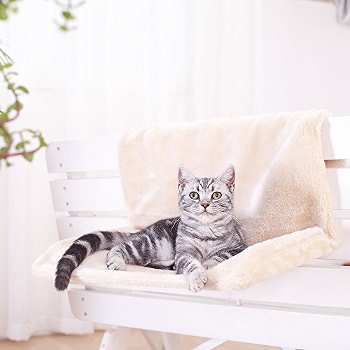 Ducomi Warmy - Cama Cálida para Gatos y Cachorros - Cama Colgable al Calentador con Suave y Cálida Manta de Peluche para Gatos de hasta 5 kg - Funda Extraíble y Lavable (Beige)