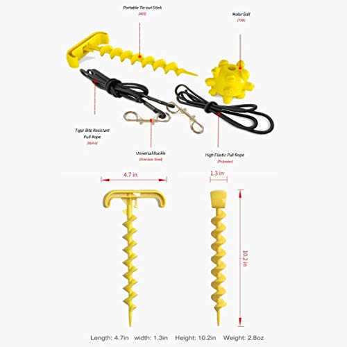 DUJIAOSHOU Estaca para perro en tierra, cable y estaca, correa de plomo para perro, anclaje de tierra en espiral resistente con bola molar de juguete (amarillo)