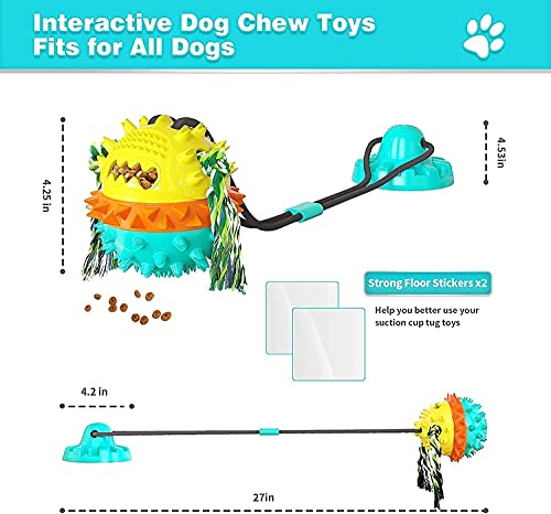 Duyifan Juguetes para Perros, Juguete Multifuncional para Mordeduras de Molares con Ventosas Dobles, Dientes Limpios para Dispensar Alimentos, para Todos los Perros, Azul Lago