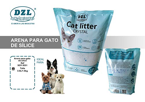 DZL- Arena para Gatos Silicacrystal Arena para Gato de sílice 3.8L+12 Bolsas Mediana para arenero (3.8L)