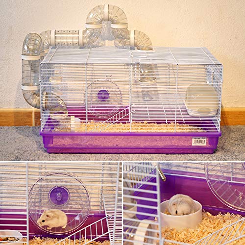 DZL-Jaula Hámster Chalé con Escalera jaulas Hamsters Grandes con Tubos Rueda para Ejercicio Color Aleatorio (L 31.5 * 58 * 32CM)