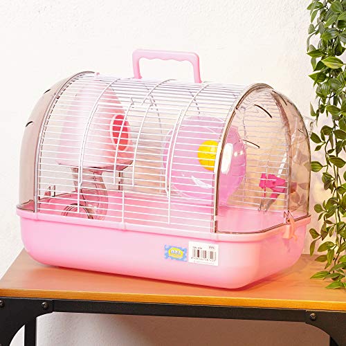 DZL- Jaula para Hámster Jaula Hámster Roborowski plástico Jaula de Cristal para Hámster con Bebedero comedero Tune de Juego +A1 Bebedero Gratis (L-40 * 26 * 28.5CM, Rosa)