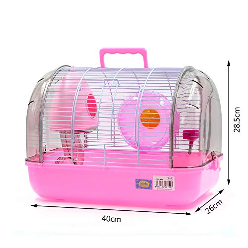 DZL- Jaula para Hámster Jaula Hámster Roborowski plástico Jaula de Cristal para Hámster con Bebedero comedero Tune de Juego +A1 Bebedero Gratis (L-40 * 26 * 28.5CM, Rosa)