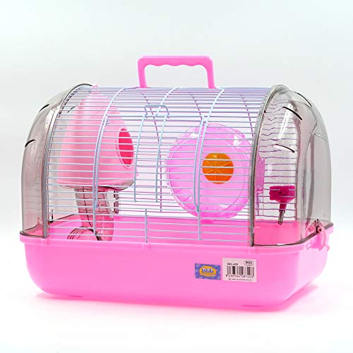 DZL- Jaula para Hámster Jaula Hámster Roborowski plástico Jaula de Cristal para Hámster con Bebedero comedero Tune de Juego +A1 Bebedero Gratis (L-40 * 26 * 28.5CM, Rosa)