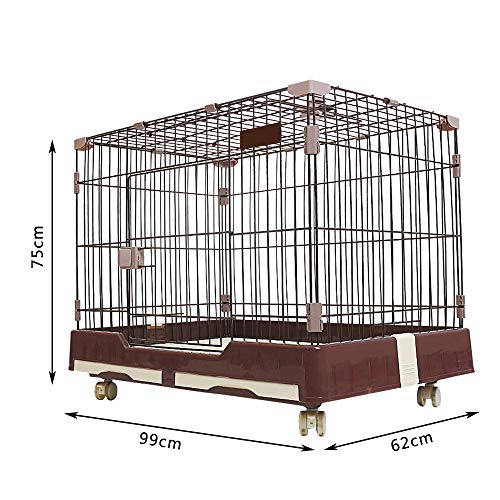 DZLA Jaulas para Perros Grandes con Dos Puertas Jaula de Metal para Mascotas Gatos cajones para Perro Grande con Ruedas y Bandeja (L-99x62x75cm, Marrón)