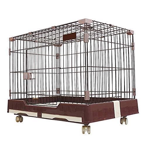 DZLA Jaulas para Perros Grandes con Dos Puertas Jaula de Metal para Mascotas Gatos cajones para Perro Grande con Ruedas y Bandeja (L-99x62x75cm, Marrón)