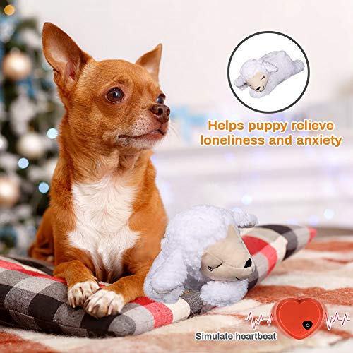 E-More Juguete De Peluche para Perros Heart Beat Puppy Behavioral Aid Toy, Cachorros Recién Nacidos Ansiedad De Separación De Ayuda para Dormir, Forma de Oveja