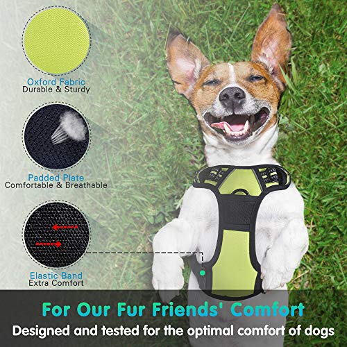 Eagloo Arnes de Perro Antitirones Cómodo Chaleco Ajustable Correa al Cuello y Pecho para Perros Mediano Material Duradero Transpirable con Cinta Reflectante Adaptarse a Ejercer Externo M/Verde