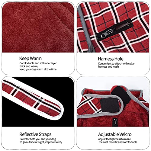 Eastlion Ropa a Cuadros Abrigo de Perro para Invierno Chaleco cálido para Mascotas Ropa de Chaqueta de Perro para Perros Pequeños Medianos Grandes,Rojo,2XL